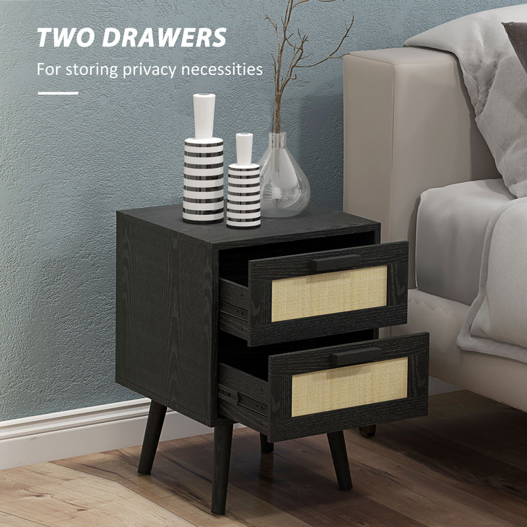 Boho Nightstands Set of 2 with 2 Drawers - Black
