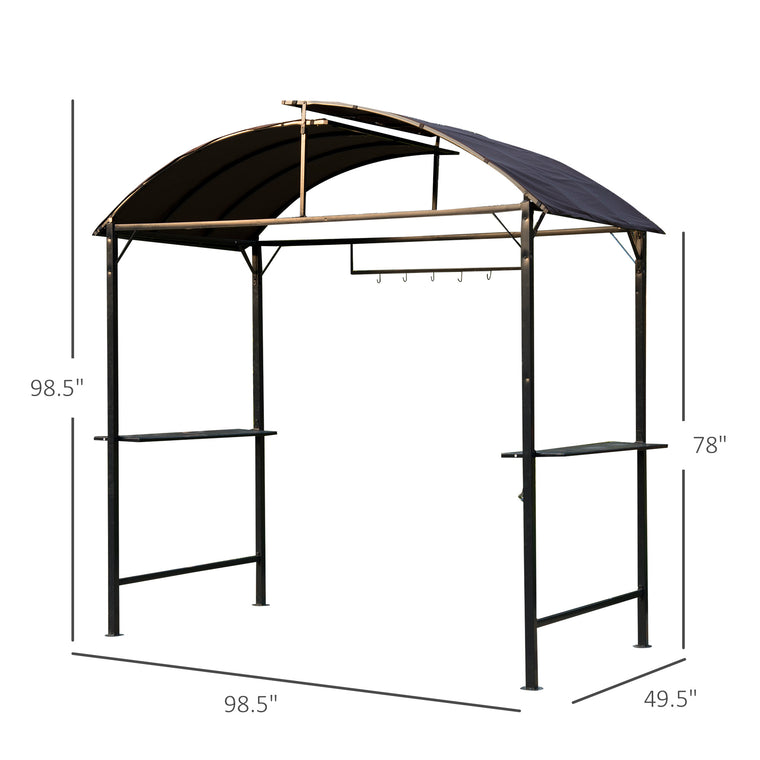 8x4ft Coffee Metal BBQ Gazebo with Side Shelf