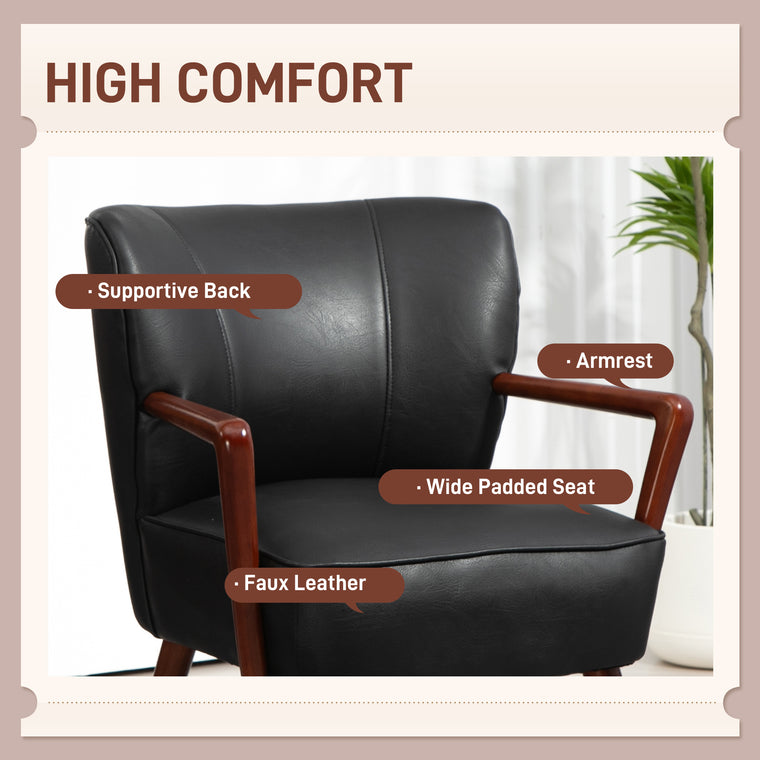 Faux Leather Accent Armchair with Wood Legs
