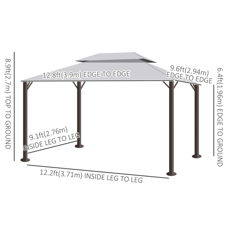 13' x 10' Grey Gazebo with 2-Tier Roof & Mesh Sidewalls