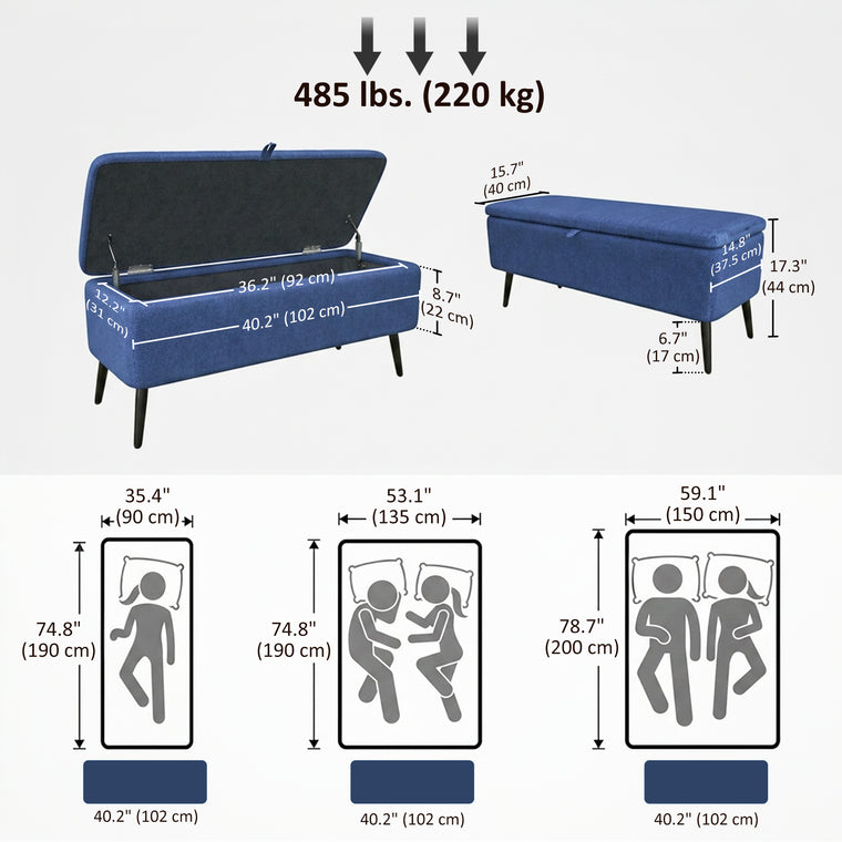 40" Linen Storage Ottoman Bench