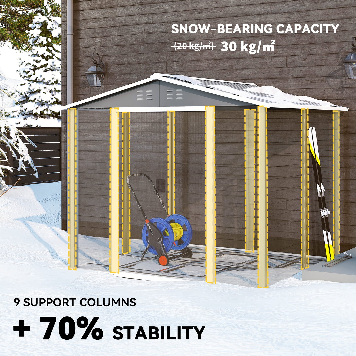 8' x 7' Outdoor Storage Shed, Easy to Assemble, Upgraded Galvanized Metal Garden Shed with Lockable Doors, Floor Frame and Gloves for Backyard, Lawn, Patio, Light Grey