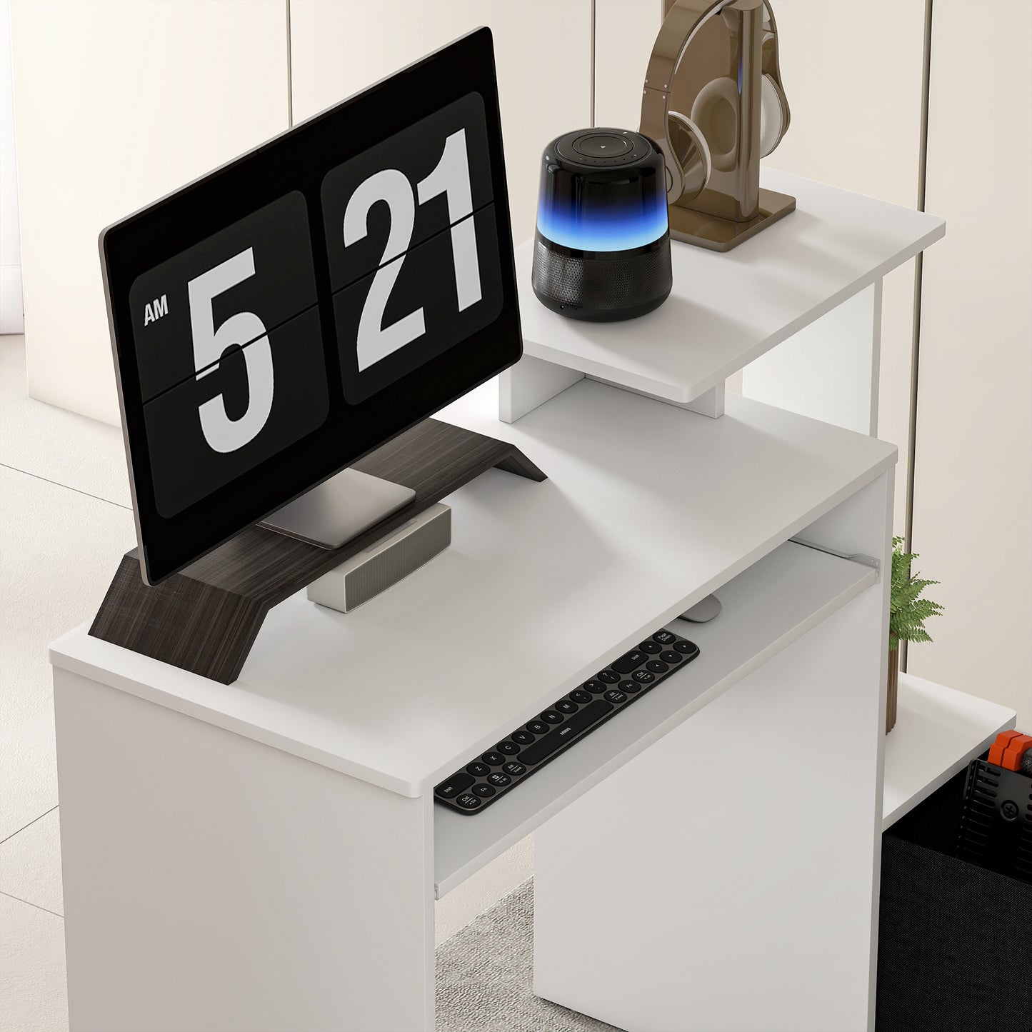 Computer Desk with Sliding Keyboard Tray Storage Drawer Shelf Home Office Workstation White