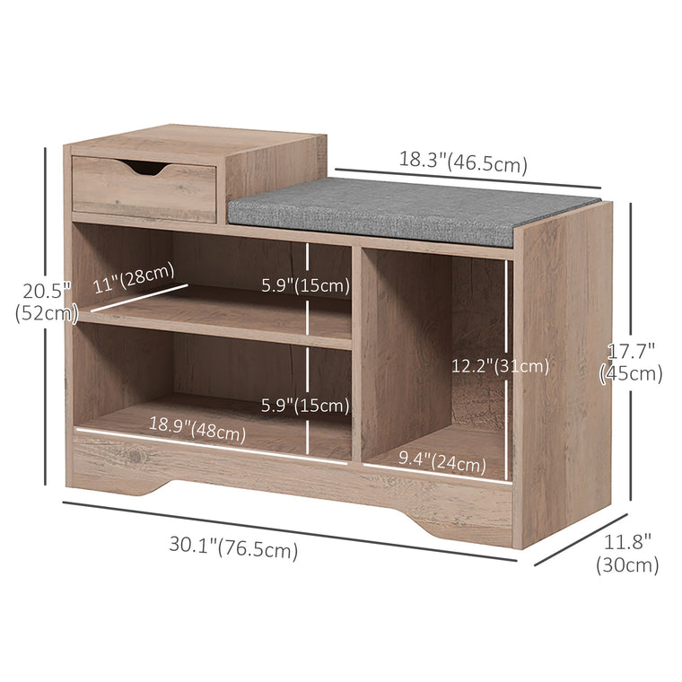 Shoe Storage Bench with Drawer and 3 Shelves