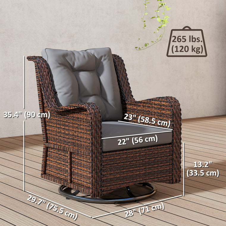 PE Rattan 360° Swivel Patio Chair with Cushion, Dark Grey