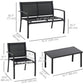 4-Piece Patio Furniture Set with Glass Top Coffee Table, Breathable Mesh Seat & Backrest for Garden, Balcony, Black