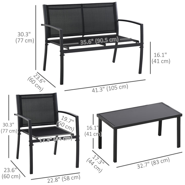 4-Piece Furniture Set with Glass Table and Mesh Seats