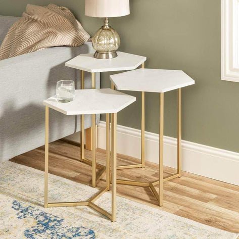3 Piece Hex Modern Wood Nesting Tables - In 2 Colours