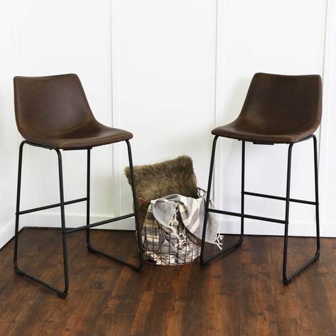 30" Industrial Faux Leather Barstools (Set of 2) - In 4 Colours