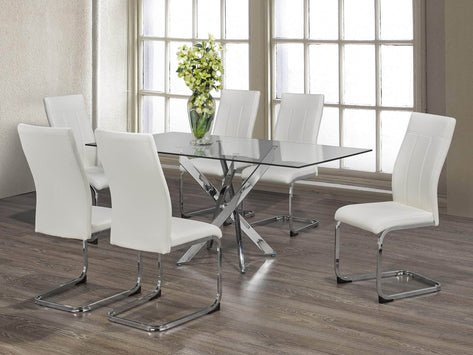 63 Inch Princeton 7 Piece Glass Rectangular Dining Table Set - In 3 Colours