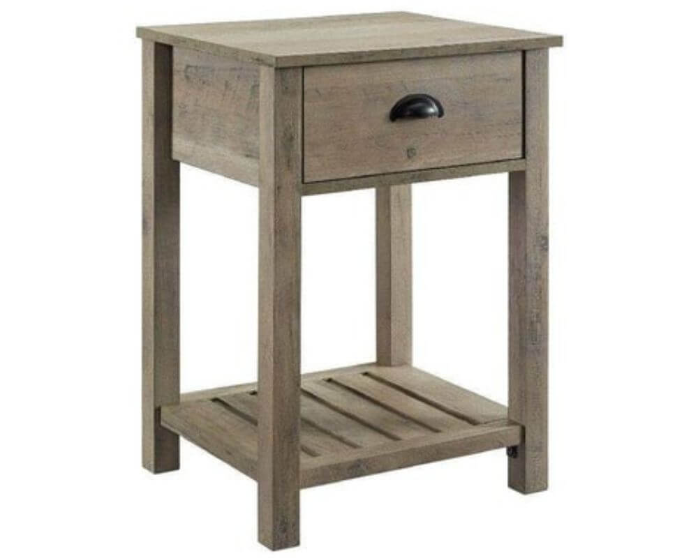 18" Country Farmhouse Single Drawer Side Table in Grey Wash