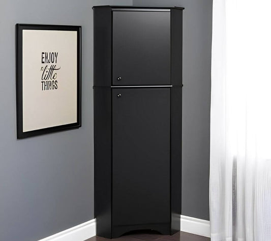 Elite Tall Two Door Corner Storage Cabinet - In 2 Colours
