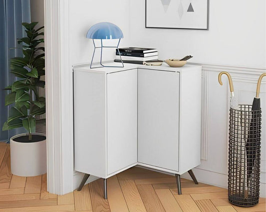Krom Corner Storage Cabinet with Metal Legs - White