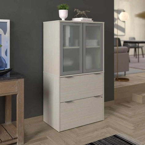 Lateral Filing Cabinet with Frosted Glass Doors Hutch - In 3 Colours