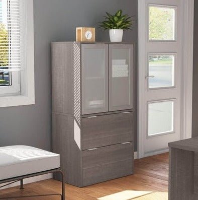 Lateral Filing Cabinet with Frosted Glass Doors Hutch - In 3 Colours