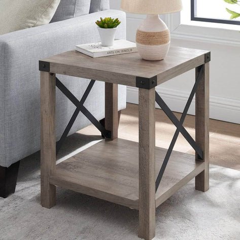 Metal X Rustic Wood Side Table - In 4 Colours