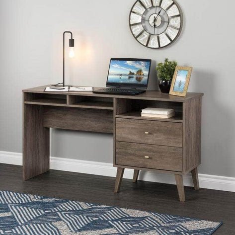 Milo Mid-Century Desk with Side Storage and 2 Drawers - In 3 Colours