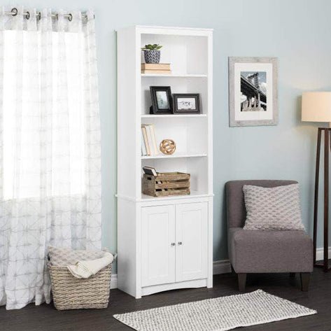 Tall Bookcase with 2 Shaker Doors - White