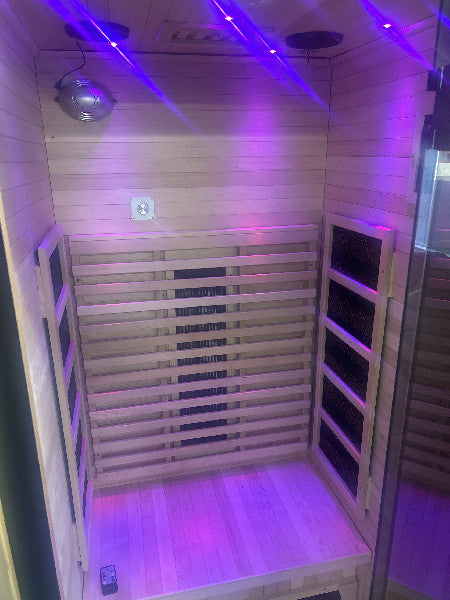 Customer photo of the Haven infrared sauna interior