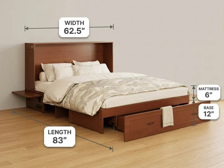 Olivia cabinet bed open, with dimensions