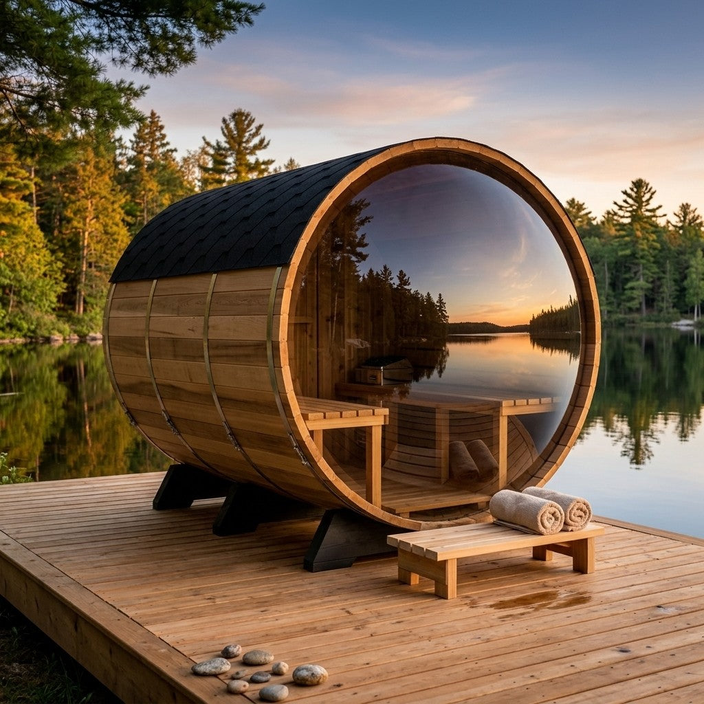 Aurora Panorama Barrel Sauna — 6 to 8 Person Outdoor Sauna