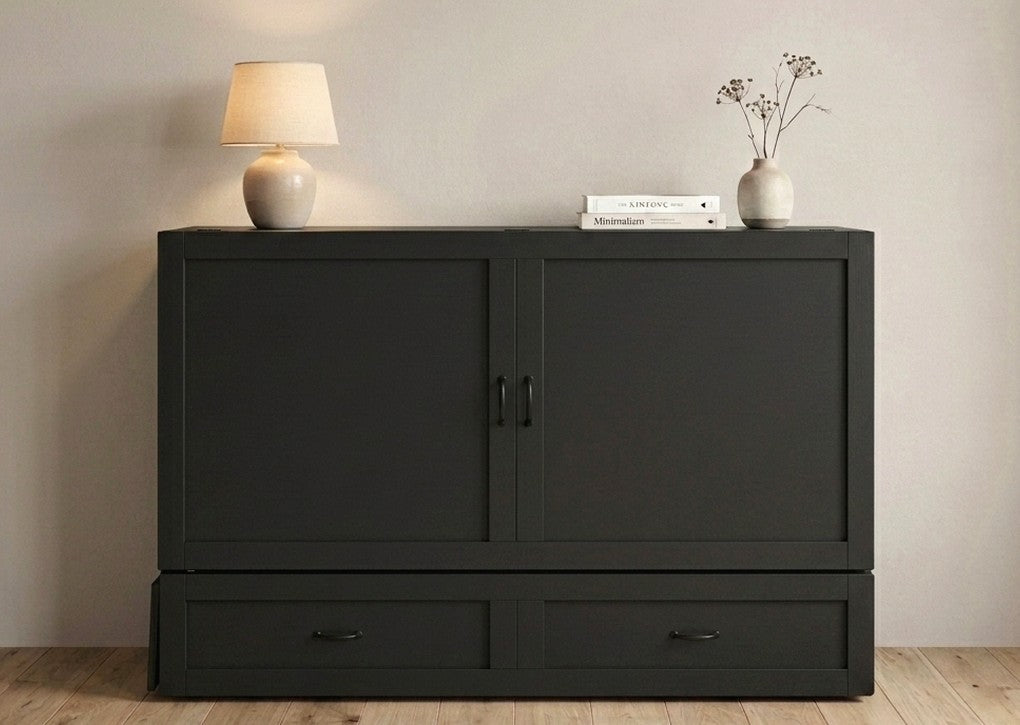 Olivia Cabinet Bed, Black, Queen
